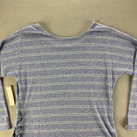 Pullover Sweater Womens Extra Large Blue Stretch Thin Striped Shirt Side Tie - Picture 5 of 13